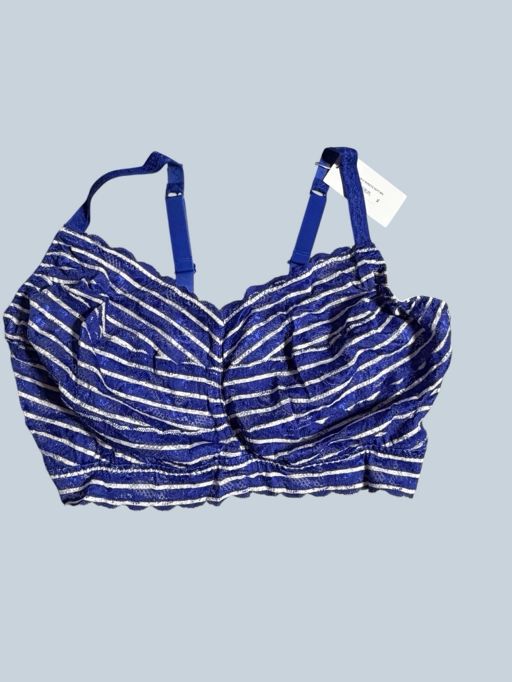 Cosabella Curvy Sweetie XL Bralette Blue/White Striped Lace MARE NWT